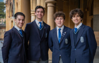 St Mary's Cathedral College year 12 students and choir scholars (from left) Marciano Flammia, Antonio Guarino, Reilly Bashall, and Dylan Ford. Photo - Kitty Beale